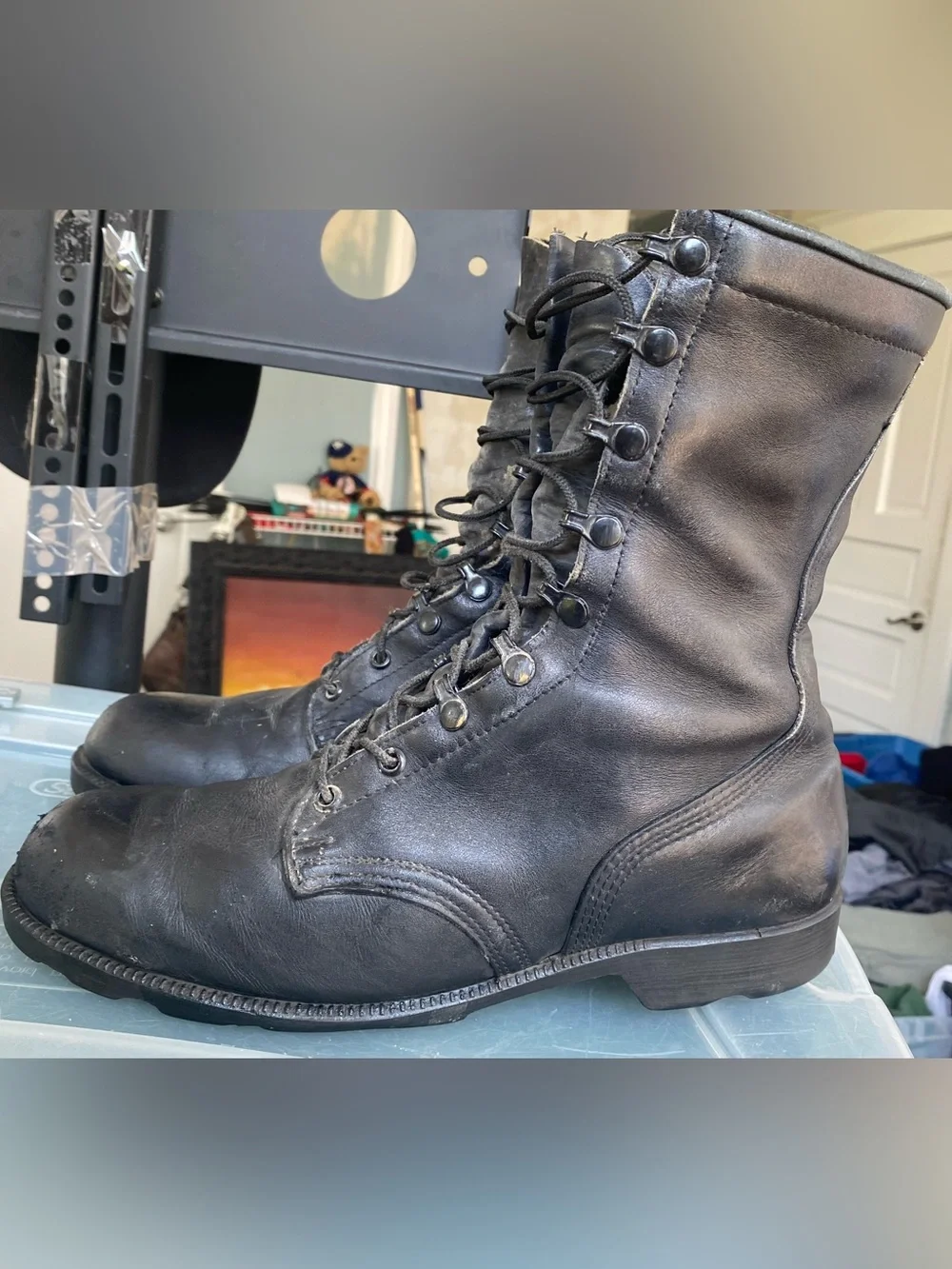 Vintage Combat Boots Mens Size 10.5 Black Leather Military Calf Jungle Ro-Search